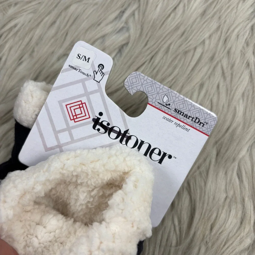NWT Isotoner Women's S / M Black SmartDri Faux Suede Fleece Lined Gloves